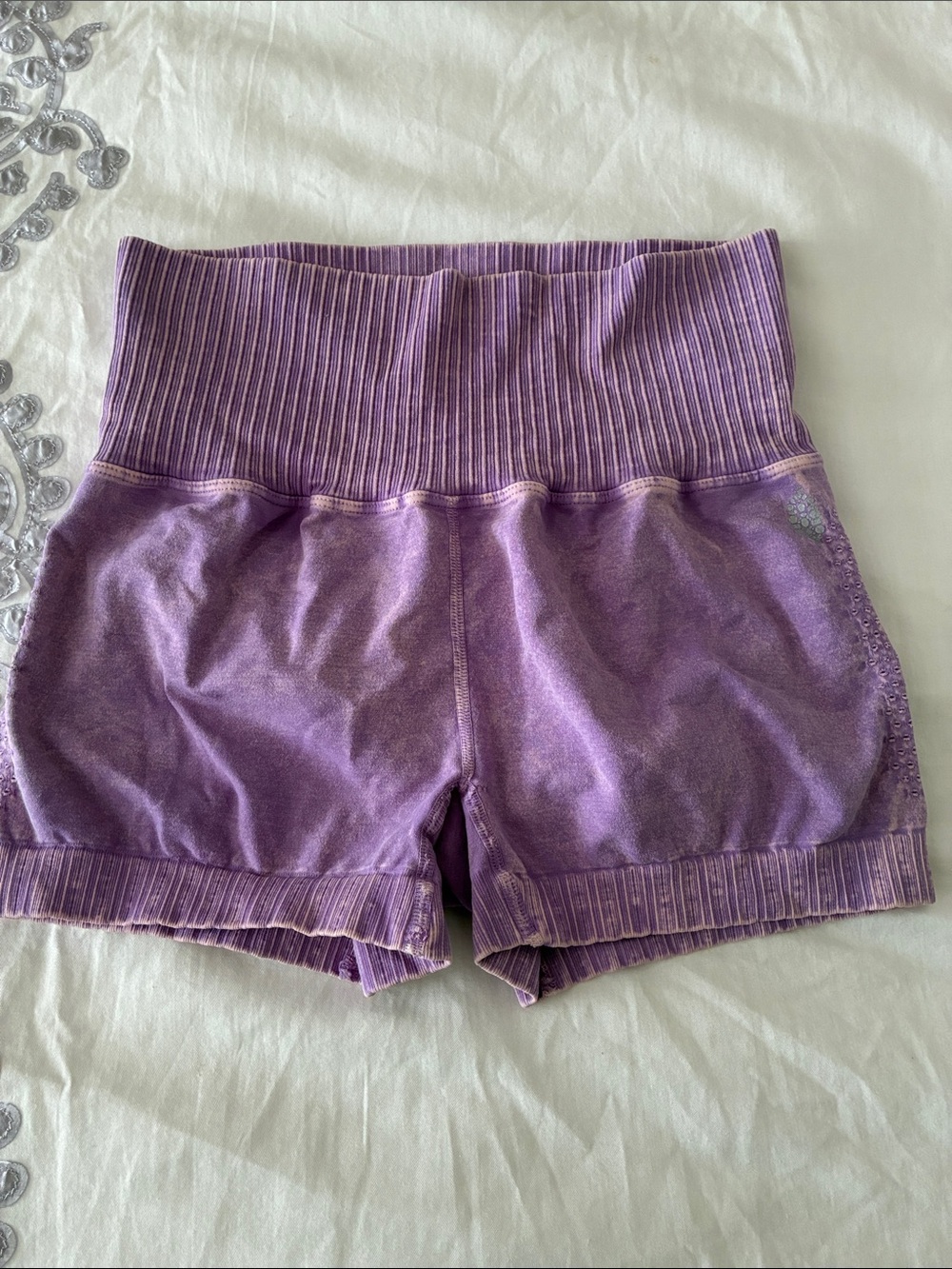 Free People Lavender Ribbed Waist Bike Shorts m/l